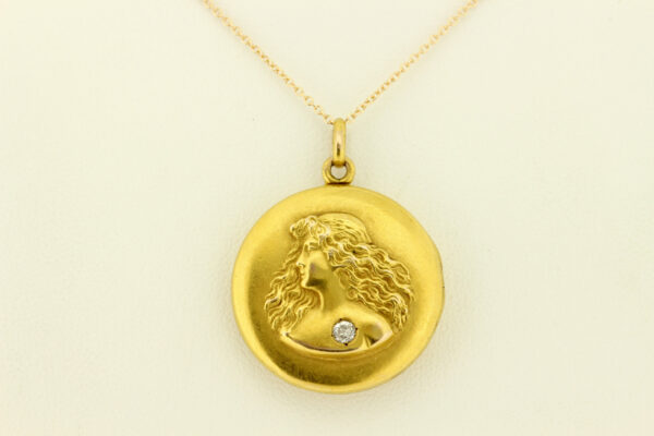 Timekeepersclayton 14K Yellow Gold Locket Female Figure with Faceted Accent PG Initials
