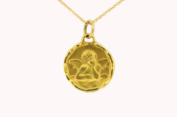 14K Gold Angel Pendant 16mm wide 20 inch 14K gold chain