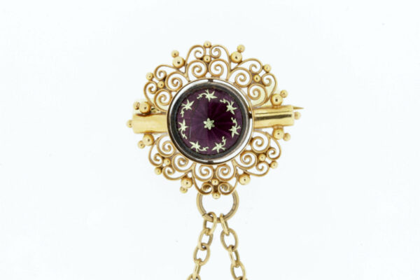 Timekeepersclayton Ladies Amethyst Pocket Watch Brooch Gold and Silver with Enamel
