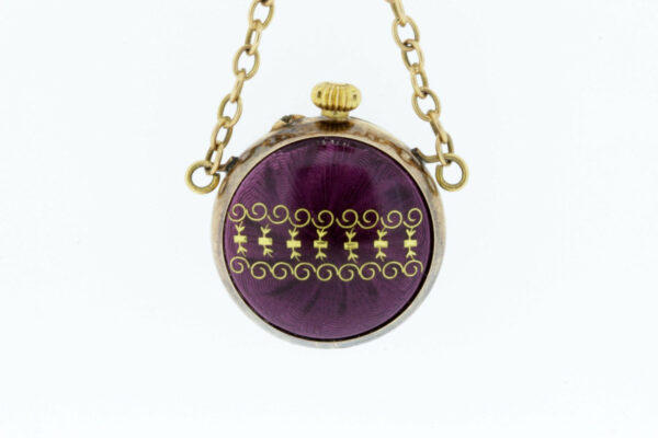 Ladies Amethyst Pocket Watch Brooch Gold and Silver with Enamel