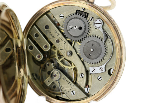 Timekeepersclayton Louis Jacote Locle 14K Yellow Gold Pocket Watch with Flowers and Black Enamel