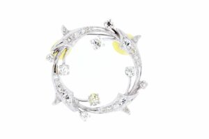 Timekeepersclayton Marvelous Platinum and White Diamond Floral Circle Brooch