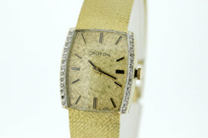 Timekeepersclayton Mens 14K Gold Croton Diamond Bezel Wrist Watch