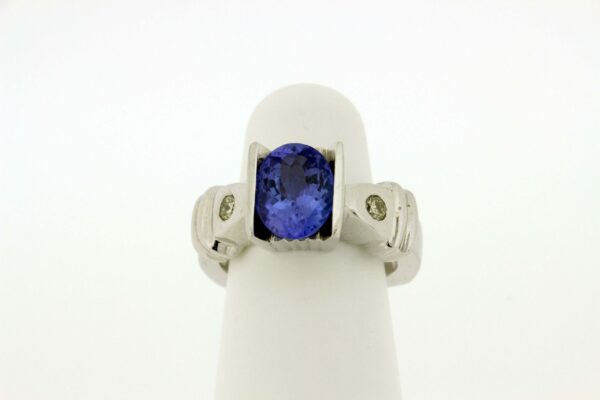 Timekeepersclayton Men’s Ring Signet Ring 18K White Gold Oval Cut Tanzanite Ring with Diamond Accents Gypsy Set