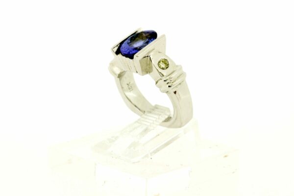 Timekeepersclayton Men’s Ring Signet Ring 18K White Gold Oval Cut Tanzanite Ring with Diamond Accents Gypsy Set