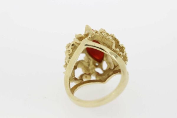 Timekeepersclayton Natural Orange Marquis shaped Coral in 14K gold RIng with Ribbon Ripples