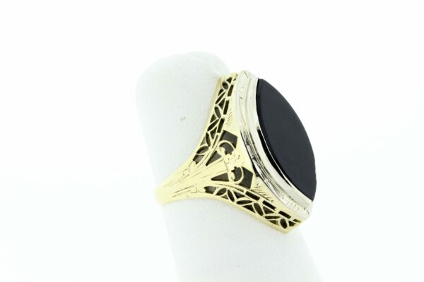 Timekeepersclayton Onyx Filigree Ring Two Tone 18K Gold, Marquise-Shaped