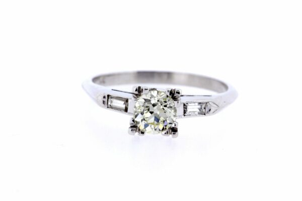 Timekeepersclayton Over Half Carat Old Euro Cut Diamond Ring Platinum with Baguette Accents