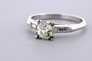Timekeepersclayton Over Half Carat Old Euro Cut Diamond Ring Platinum with Baguette Accents