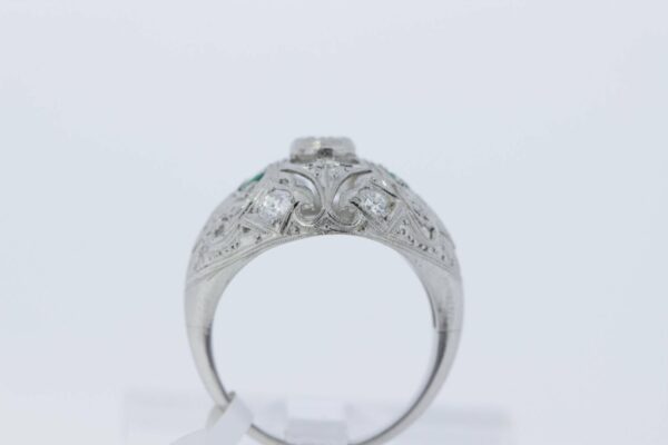 Timekeepersclayton Platinum Filigree Diamond and Emerald Ring