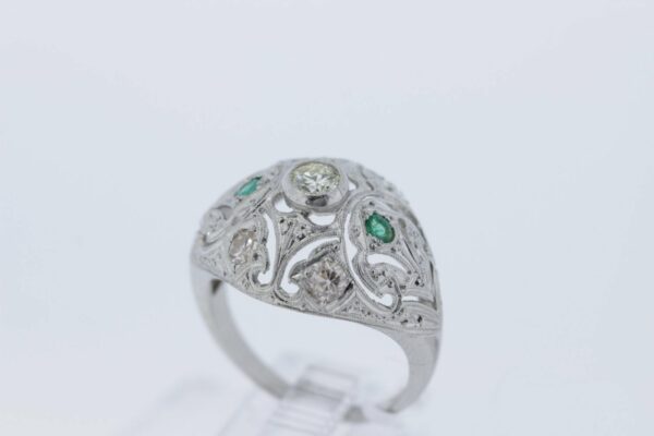 Timekeepersclayton Platinum Filigree Diamond and Emerald Ring