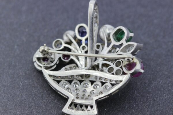Timekeepersclayton Platinum Floral Basket Pendant/Convertible Brooch (Optional Pearl Strand Necklace)