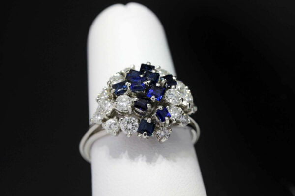 Timekeepersclayton Platinum Ring with Diamond and Sapphire Cluster Ring