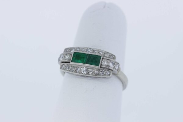 Timekeepersclayton Rectangular Ring with Milgrain, Emeralds and Diamonds