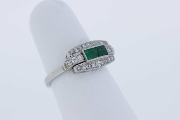 Timekeepersclayton Rectangular Ring with Milgrain, Emeralds and Diamonds