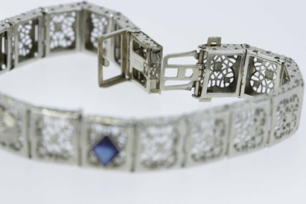 Timekeepersclayton Sapphire Blue Kite-shaped Glass and Diamond Bracelet 14K Gold