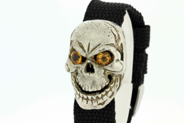 Timekeepersclayton Silver Biker Style Skull Bracelet With Citrine Eyes