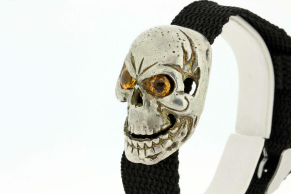 Timekeepersclayton Silver Biker Style Skull Bracelet With Citrine Eyes