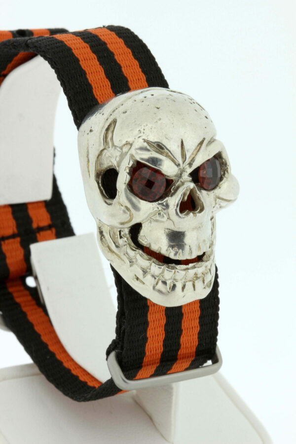 Timekeepersclayton Silver Biker Style Skull Bracelet With Garnet Eyes