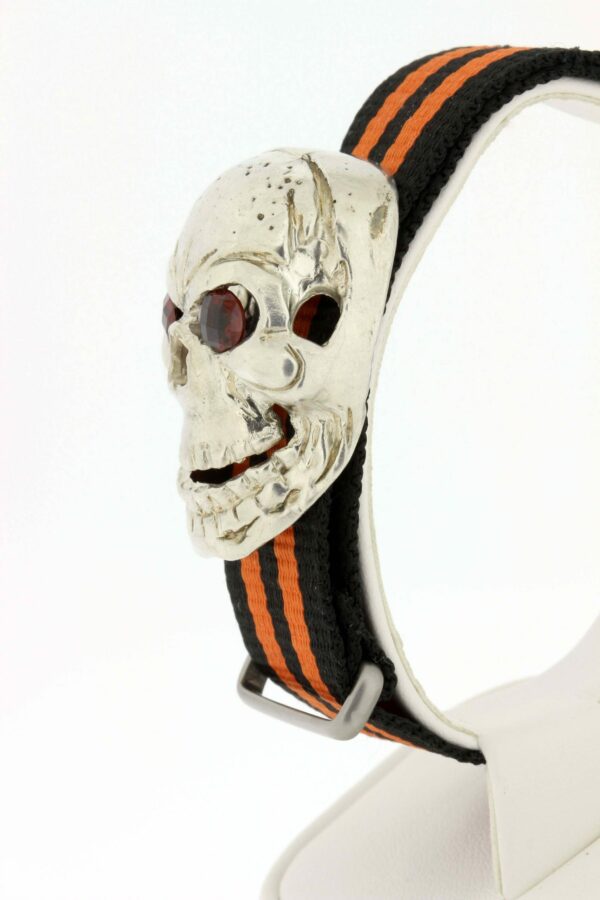 Timekeepersclayton Silver Biker Style Skull Bracelet With Garnet Eyes