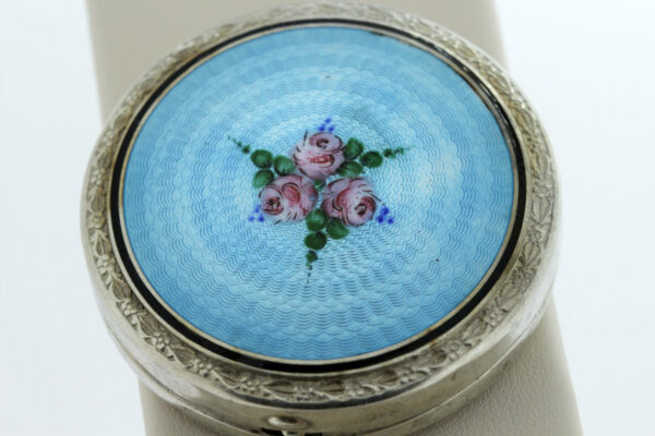 Timekeepersclayton Silver Compact Mirror with Flowers and Enamel