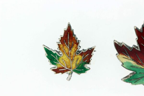 Timekeepersclayton Silver and Enamel Maple Leaf Brooch Set