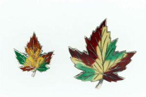 Timekeepersclayton Silver and Enamel Maple Leaf Brooch Set
