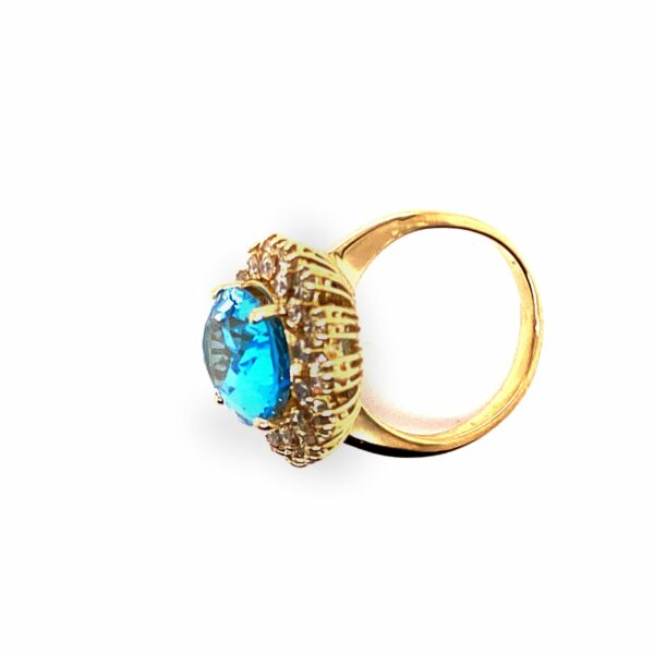 Timekeepersclayton Spectacular Blue Topaz Ring in 14K Yellow Gold with 1 Carat Plus in White Diamonds Diamond Halo