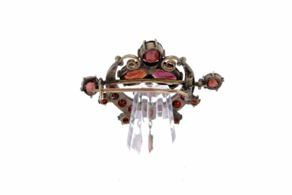 Timekeepersclayton Sterling Silver Red Garnet Brooch Vintage Cresent Moon Shape with Club Clover