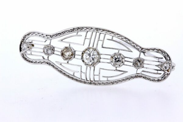 Timekeepersclayton Stunning Art Deco Style Diamond Filigree Milgrain 14K White Gold Brooch