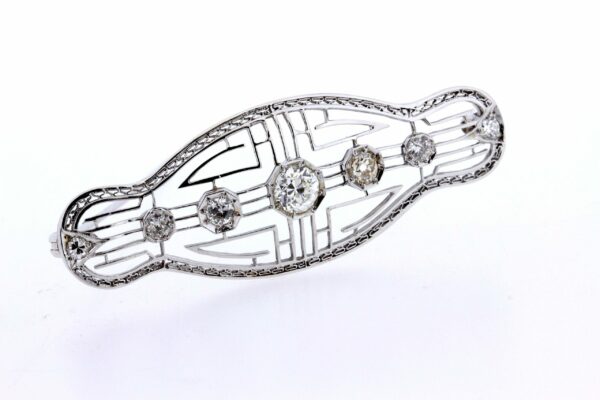 Timekeepersclayton Stunning Art Deco Style Diamond Filigree Milgrain 14K White Gold Brooch