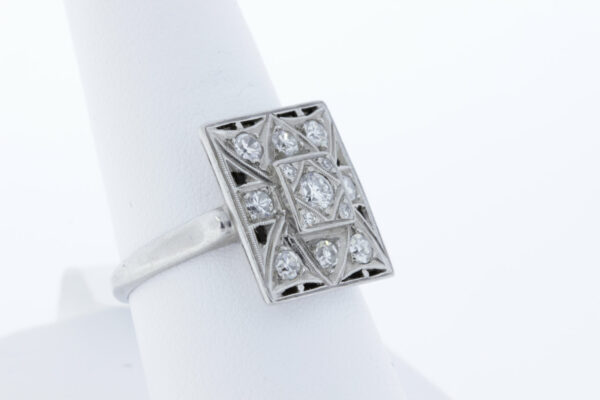 Timekeepersclayton Stylized Triangles Rectangle Ring with Diamonds Platinum