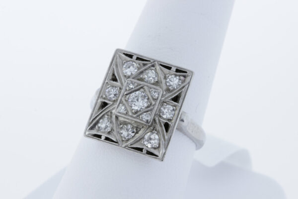 Timekeepersclayton Stylized Triangles Rectangle Ring with Diamonds Platinum