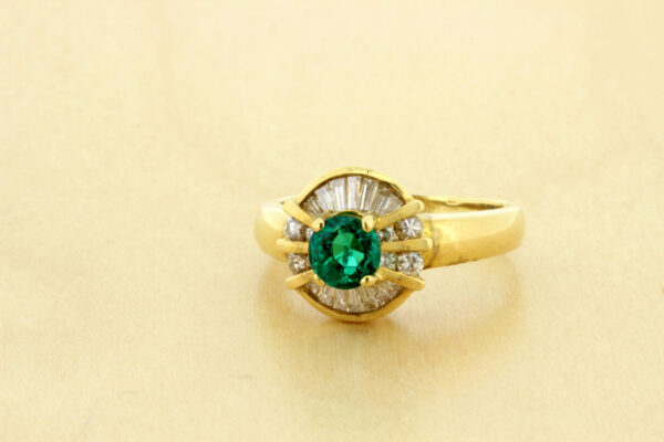 Timekeepersclayton Synthetic Emerald and Diamond Ring 14K Yellow Gold