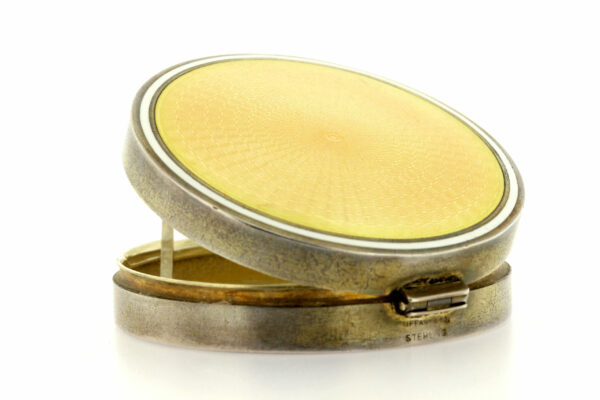 Timekeepersclayton Tiffany and Company Mirrored Pill compact Sterling Silver Yellow Enamel Engraved Vintage
