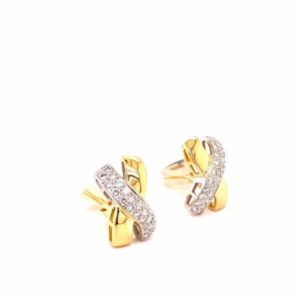 Timekeepersclayton Two Tone X Earrings Pave Diamonds Criss Cross Omega Back Clip Ons