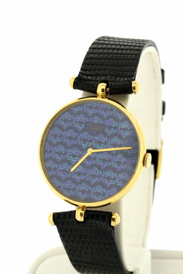 Timekeepersclayton Van Cleef and Arpels 18K yellow gold wrist watch a holographic monogram