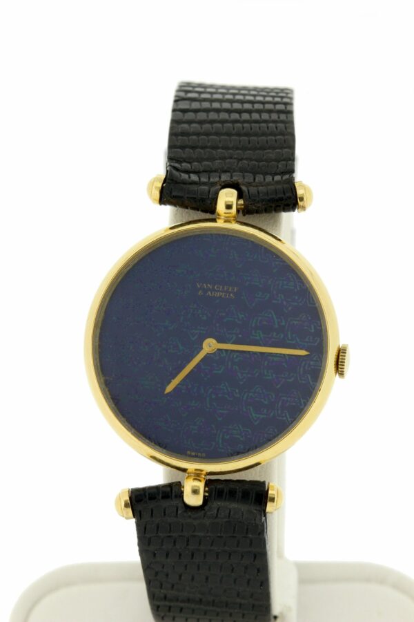 Timekeepersclayton Van Cleef and Arpels 18K yellow gold wrist watch a holographic monogram