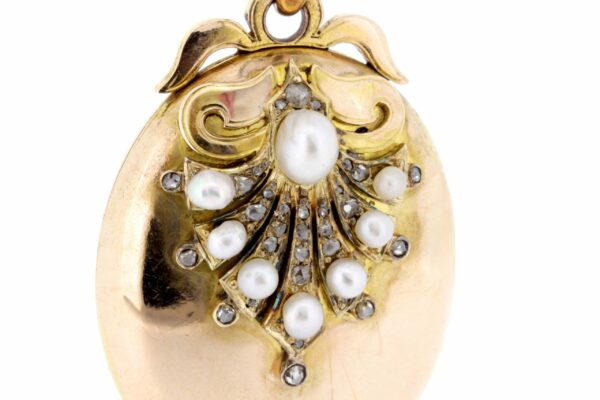 Timekeepersclayton Victorian Era Locket 14K Yellow Gold with Old Mine Cut Diamonds and Pearls