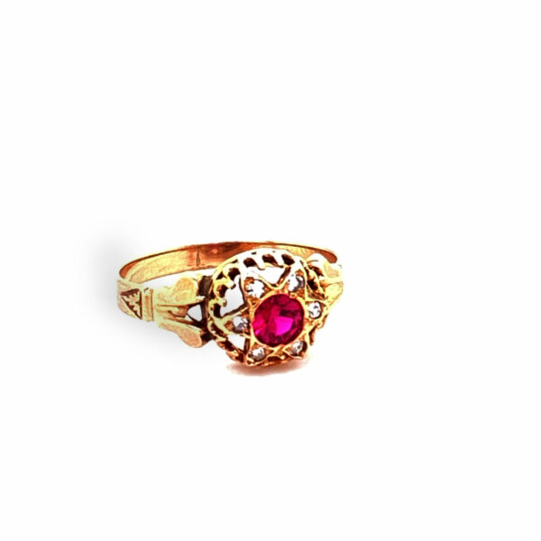 Timekeepersclayton Victorian Era Synthetic Red Ruby Ring with Diamond Accents in 18K Gold