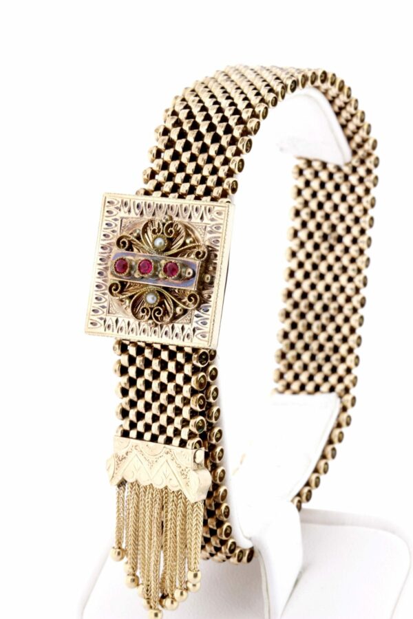 Timekeepersclayton Victorian Gold-filled Slide Bracelet with Red Accents and Pearls