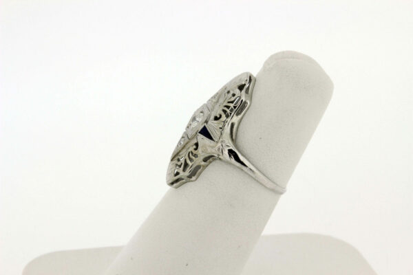 Timekeepersclayton Vine Filigree Ring With Compass Points Diamonds and Blue cut Accents