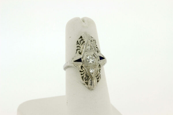 Timekeepersclayton Vine Filigree Ring With Compass Points Diamonds and Blue cut Accents