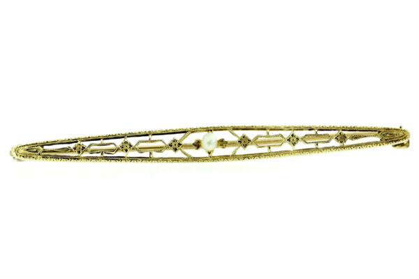 Timekeepersclayton Vintage 10K Yellow Gold Filigree Pin with Pearl