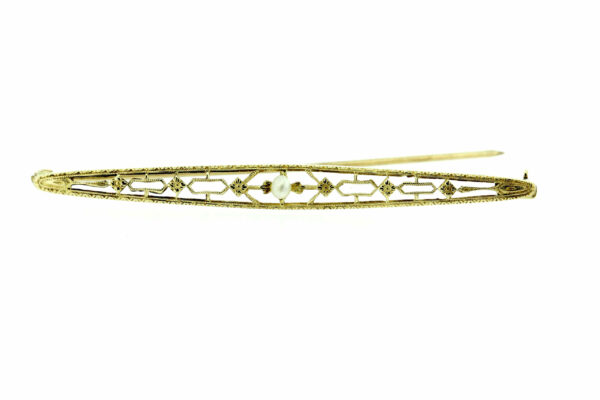 Timekeepersclayton Vintage 10K Yellow Gold Filigree Pin with Pearl