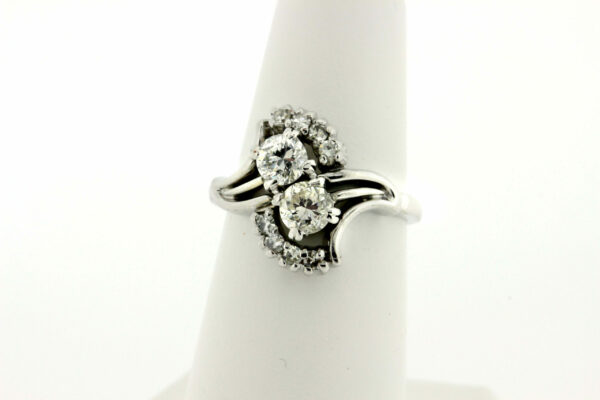 Timekeepersclayton Vintage 14K White Gold Duo Diamond Cluster Ring Single Cut Accents