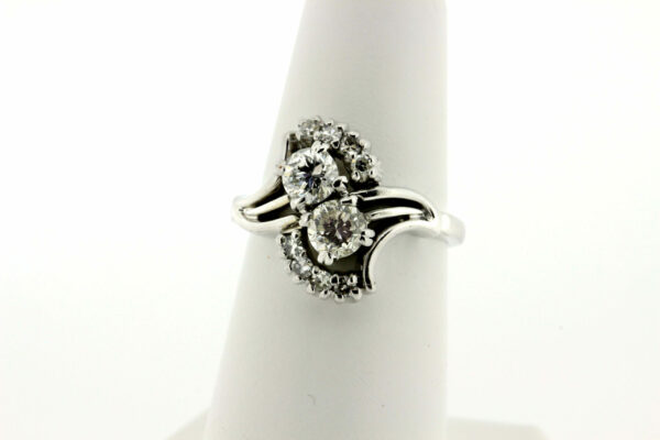 Timekeepersclayton Vintage 14K White Gold Duo Diamond Cluster Ring Single Cut Accents