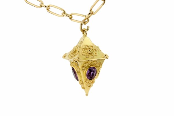 Timekeepersclayton Vintage 14K Yellow Gold Drop Charm with Purple Amethyst and Granulation Accents