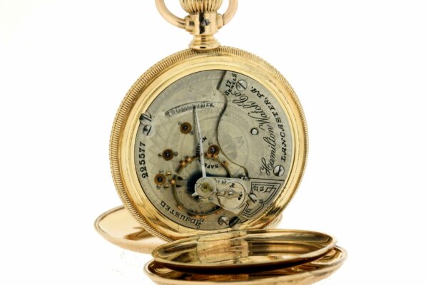 Timekeepersclayton Vintage 1902 Hamilton Watch Company 14K Yellow Gold Case 17 Jeweled Movement Stag Deer Engraving Pocket Watch