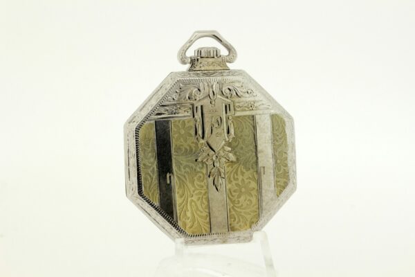 Timekeepersclayton Vintage 1920s 14K Gold Elgin Hexagonal Case Pocket Watch Flowers Engraved Art Deco